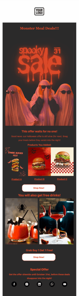 halloween email for food brands desktop view