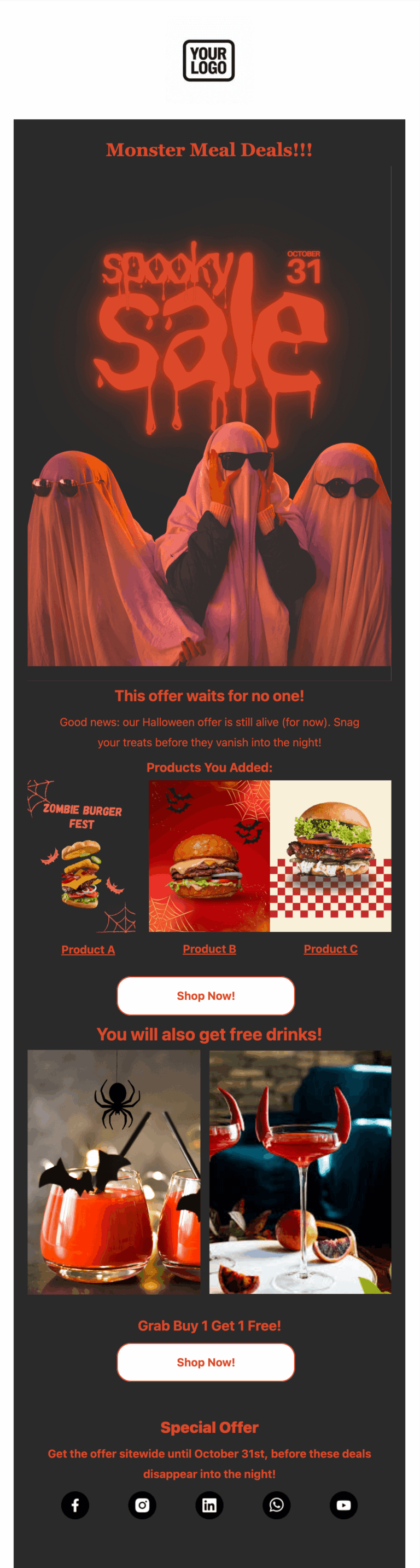 halloween email for food brands desktop view