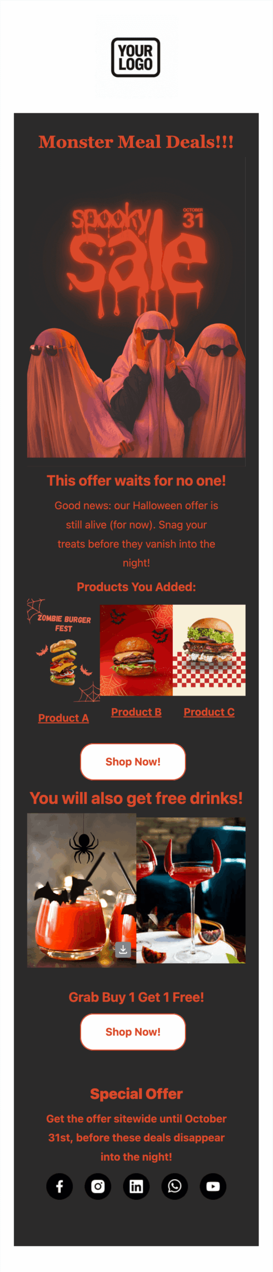 halloween email for food brands mobile view