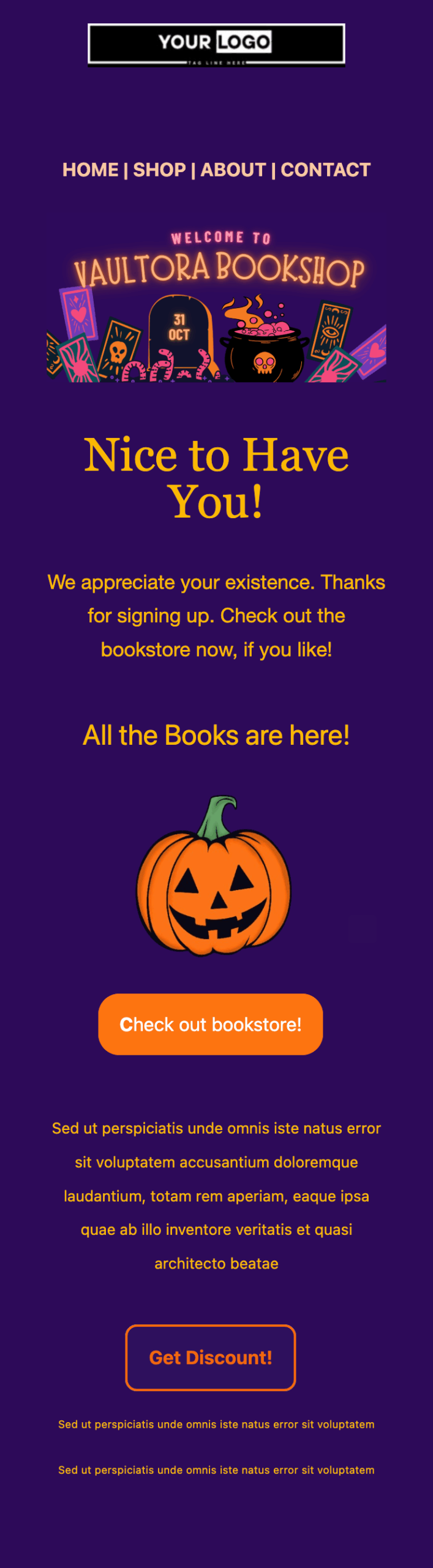 halloween welcome email template mobile view