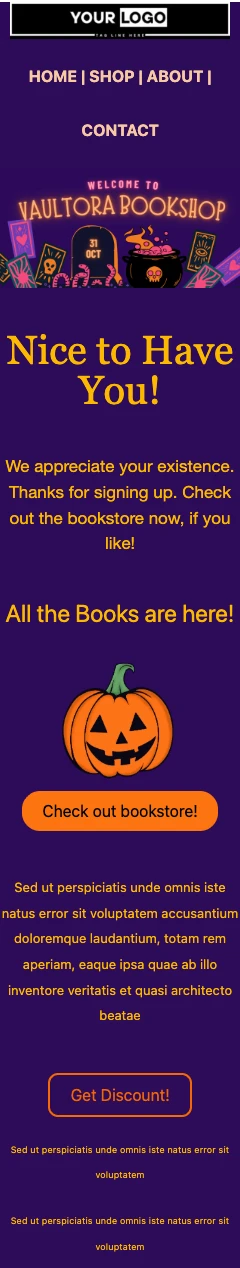 halloween welcome email template mobile