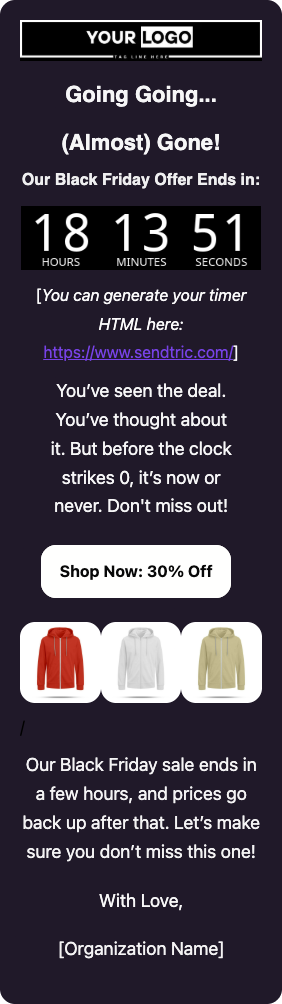 black friday sales reminder email mobile view