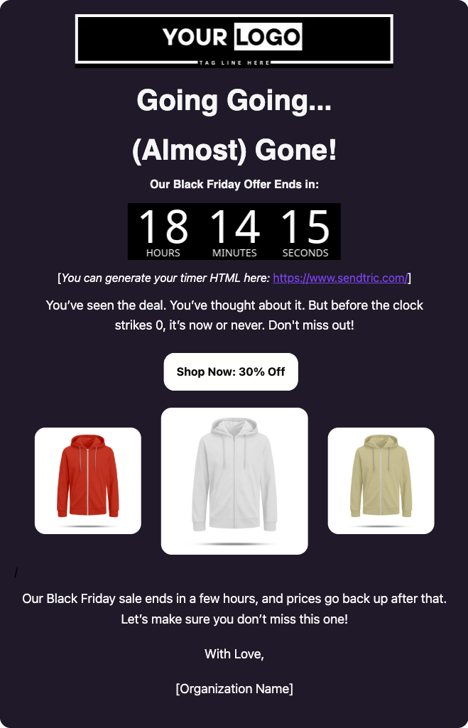 black friday sales reminder email desktop