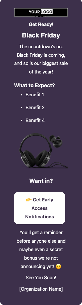 pre black friday email mobile