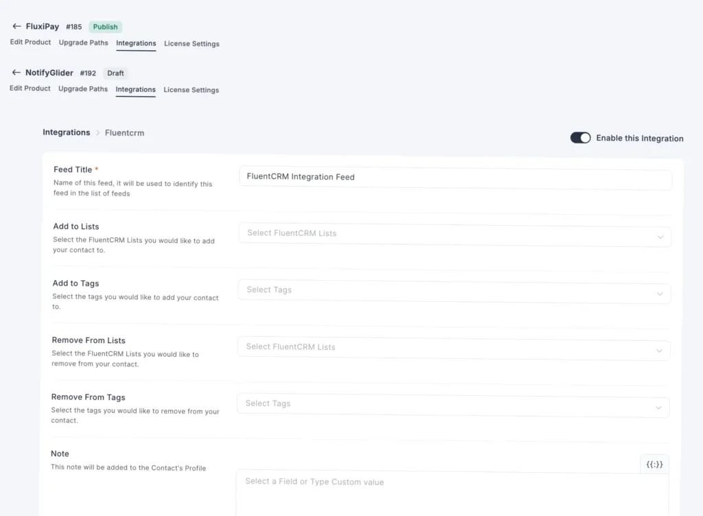enable integration and set up triggers