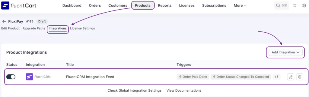 Add Product Integration Trigger
