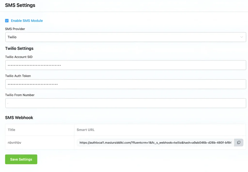 fluentcrm sms campaign settings