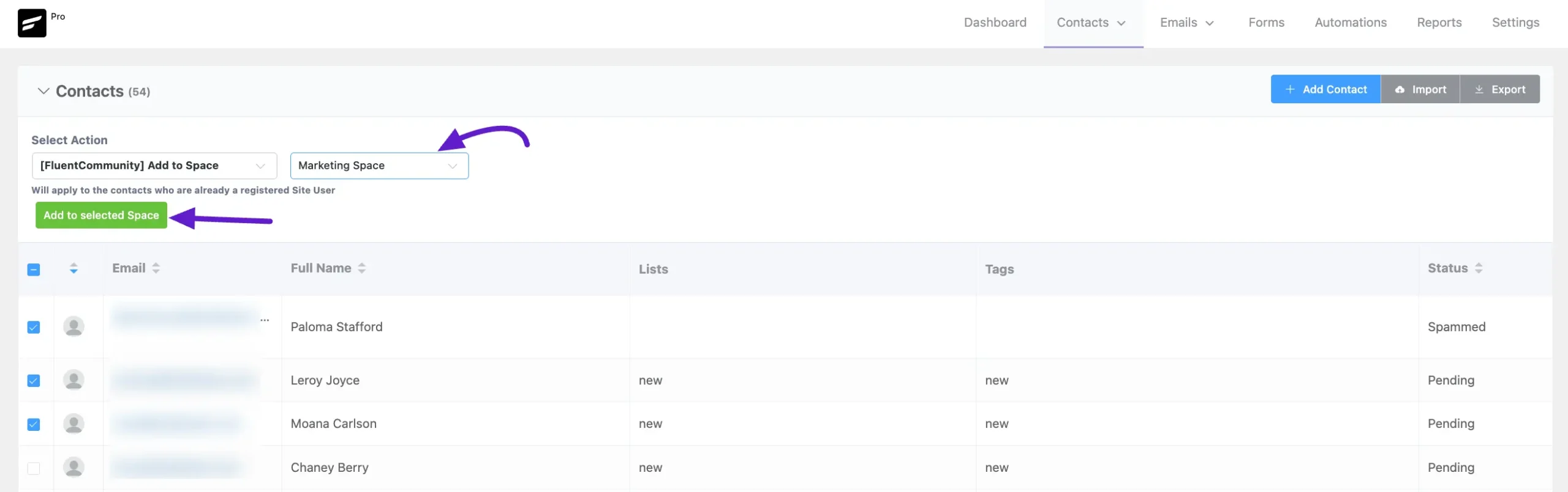 add to selected space 7