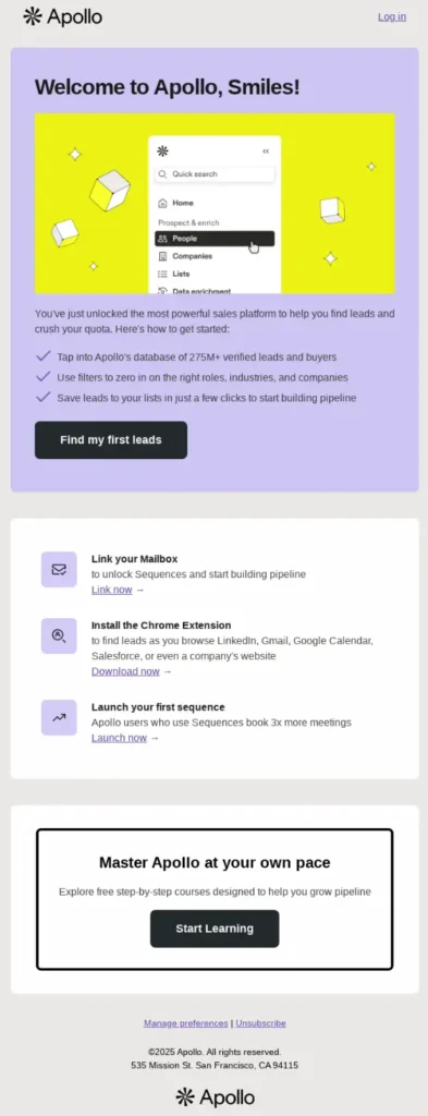 Real Life Use-Case Lead Nurturing Email Template: Apollo