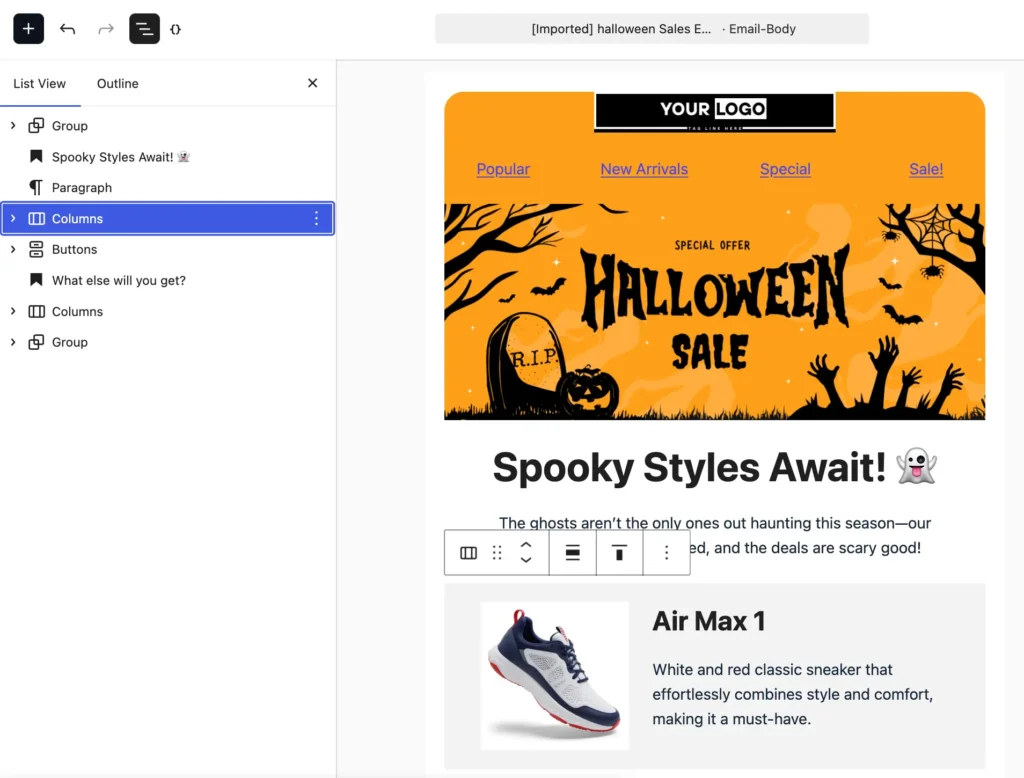 email editor block controls
