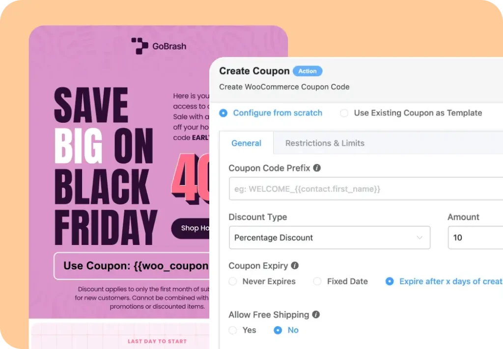 Creating WooCommerce coupon for Black Friday email campaign.