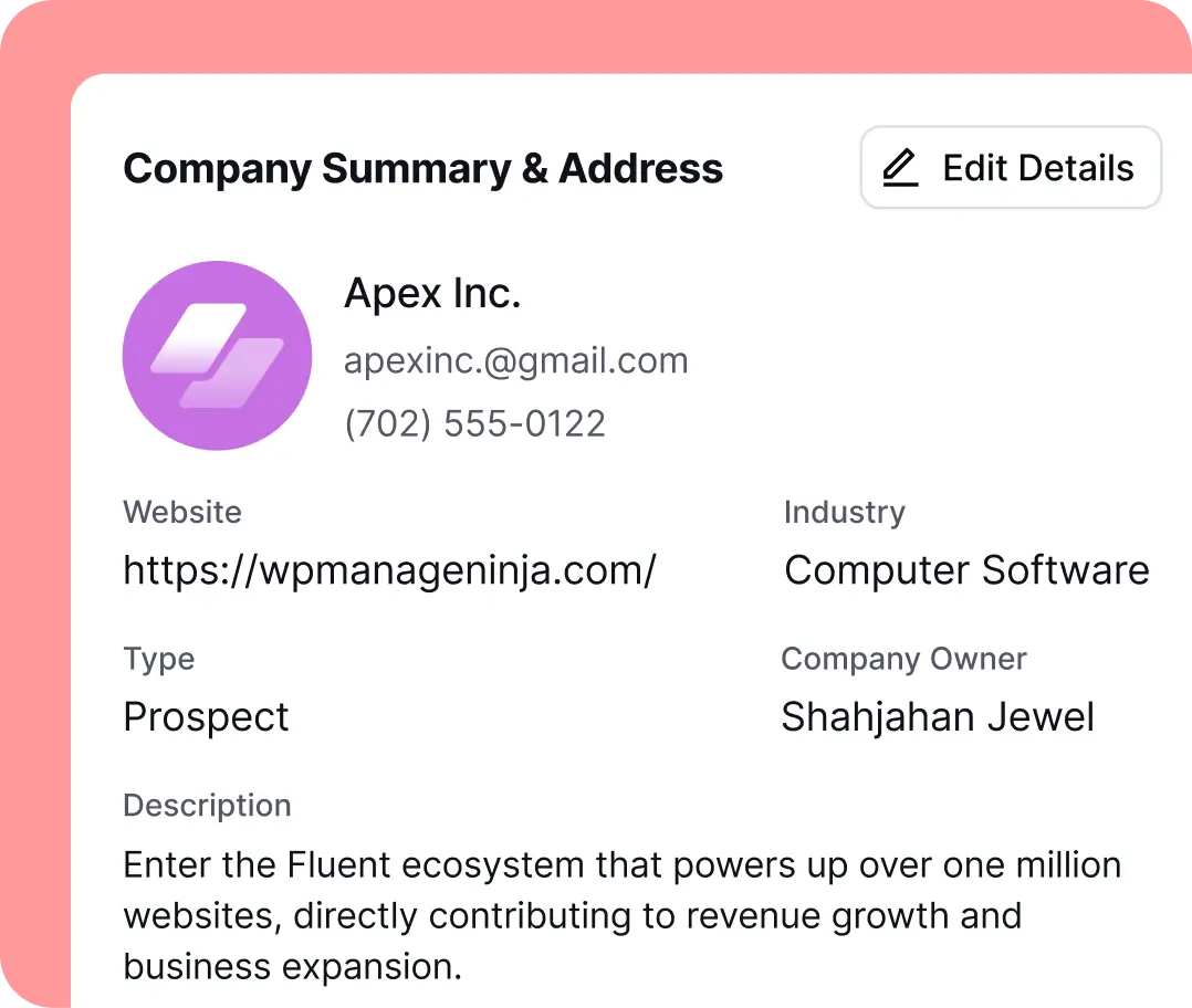 centralize all business details in one place fcrm