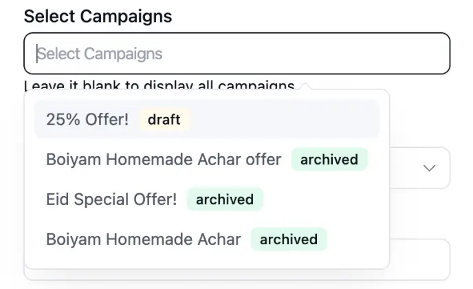 choose campaigns to show fcrm