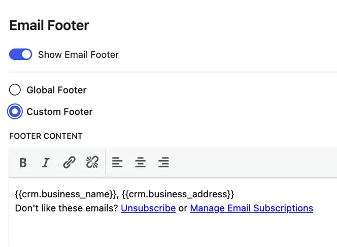 custom footer fcrm