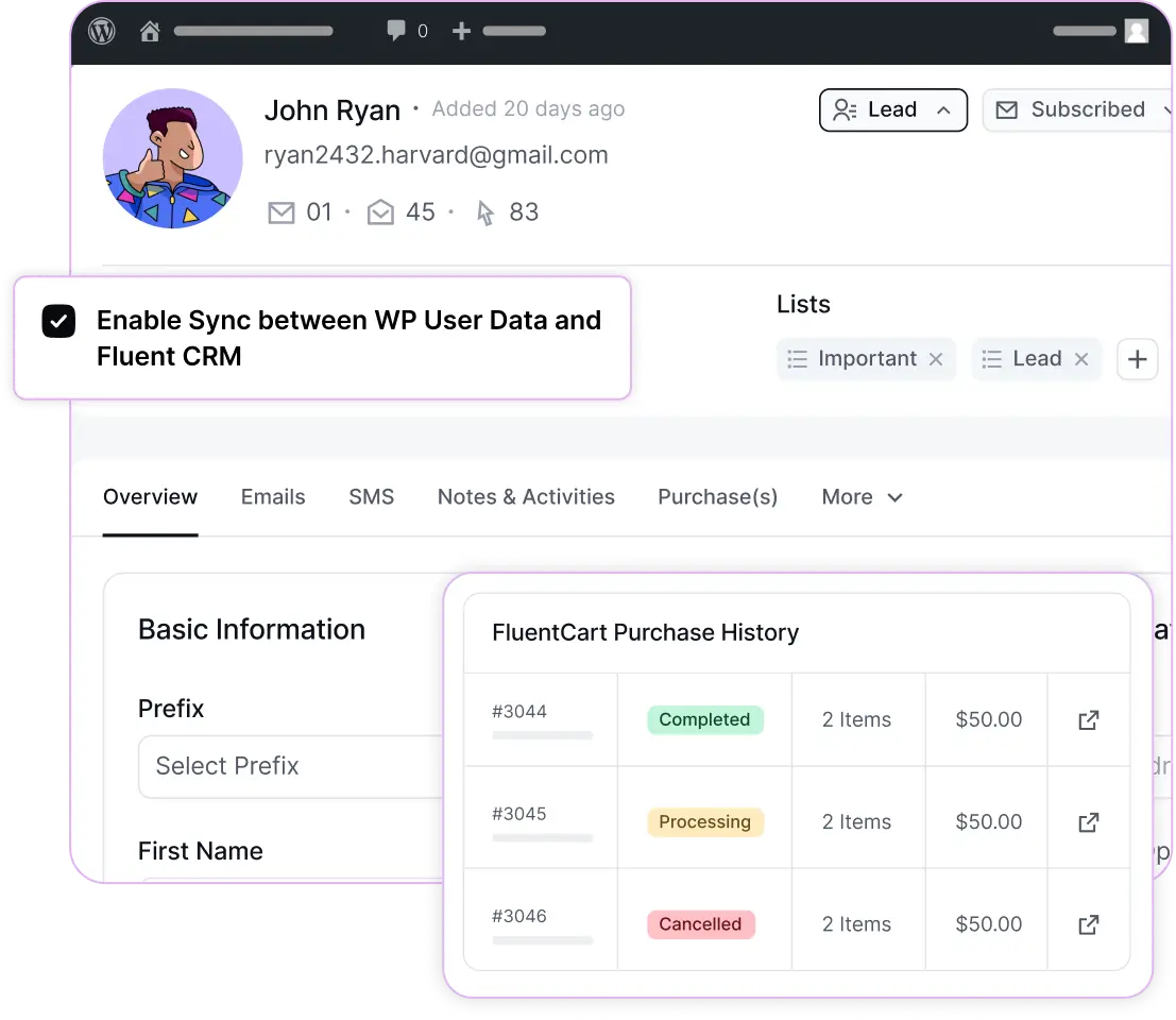 get all your contact info inside wordpress