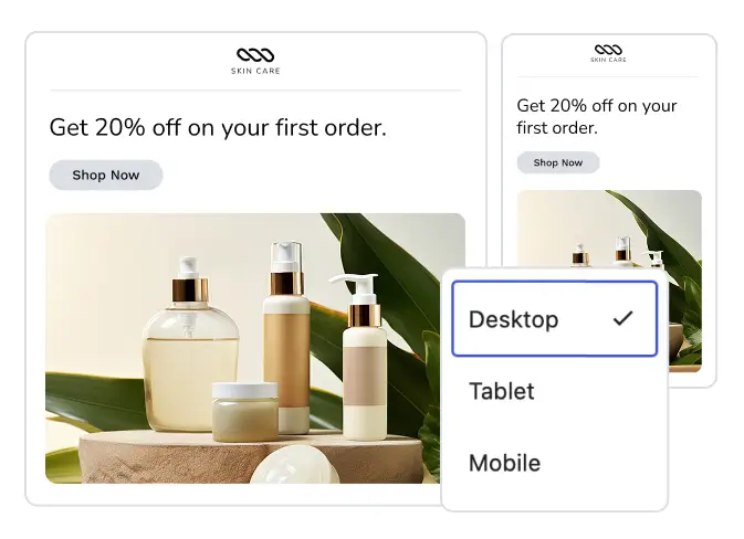 Responsive design showcasing a skincare ad on desktop and mobile.