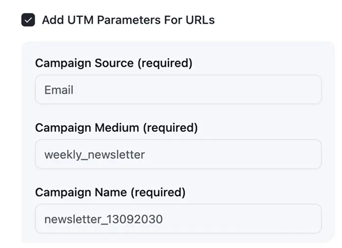 Form to add UTM parameters for email campaign tracking.