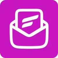 Purple icon: open envelope with stylized 'F' card.