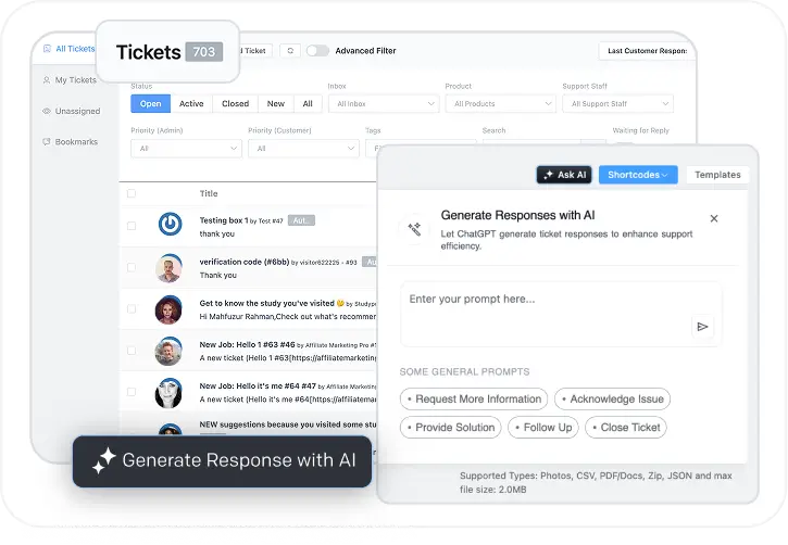 AI-powered helpdesk system generating responses for customer support tickets.