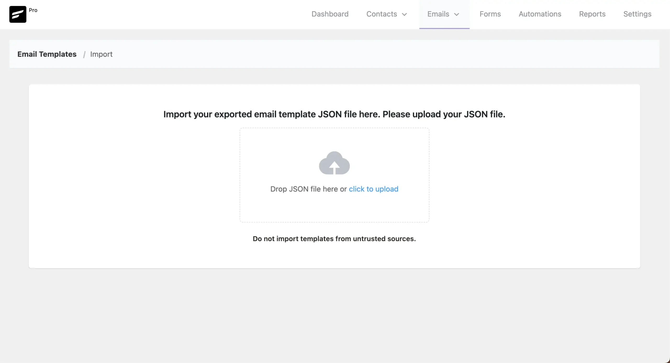 New Template Import Window OLD