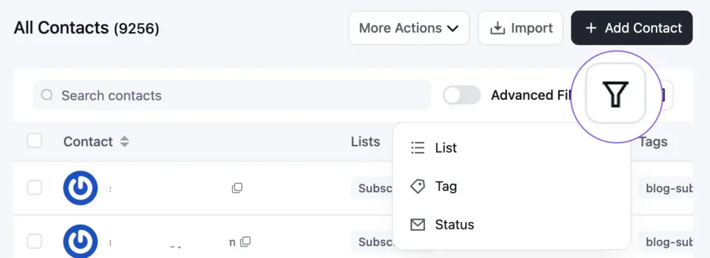 Organize Contacts in FluentCRM_General Filtering.webp