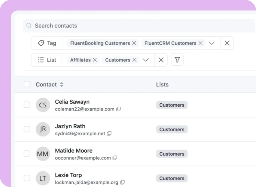 A screenshot of a CRM contact management dashboard interface.