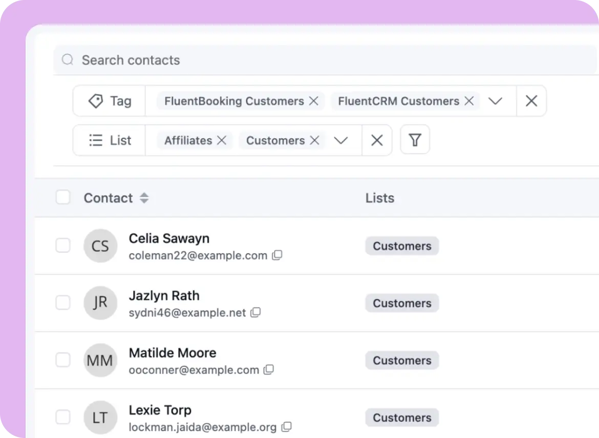 A screenshot of a CRM contact management dashboard interface.