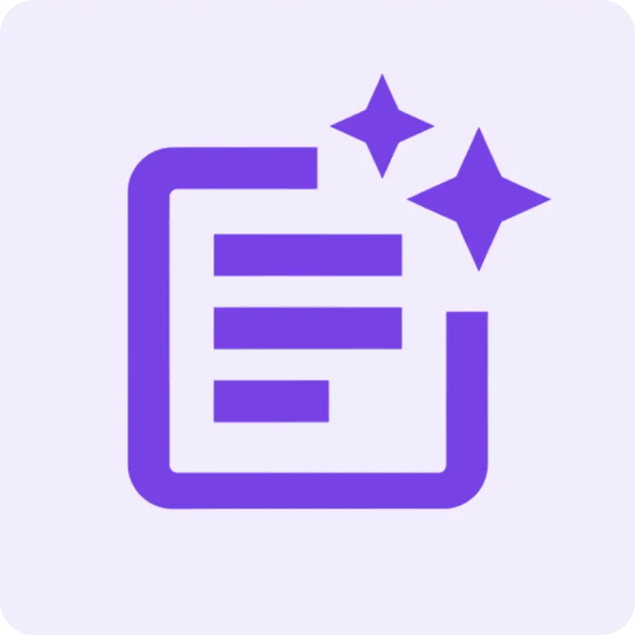 Purple document icon with two sparkles.