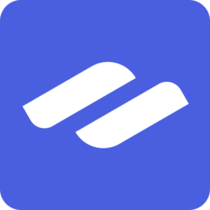 White stylized wave logo on a rounded blue square background.