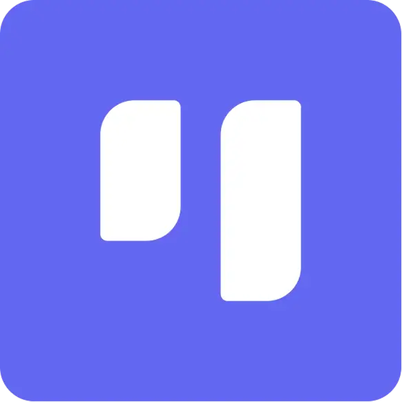 Purple rounded square icon with two white stylized vertical shapes.