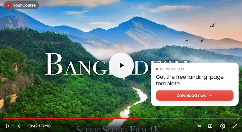 Scenic landscape of Bangladesh with a call-to-action video overlay.