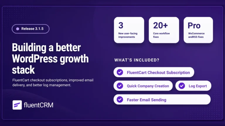 FluentCRM Release 3.1.5 banner for WordPress growth stack.