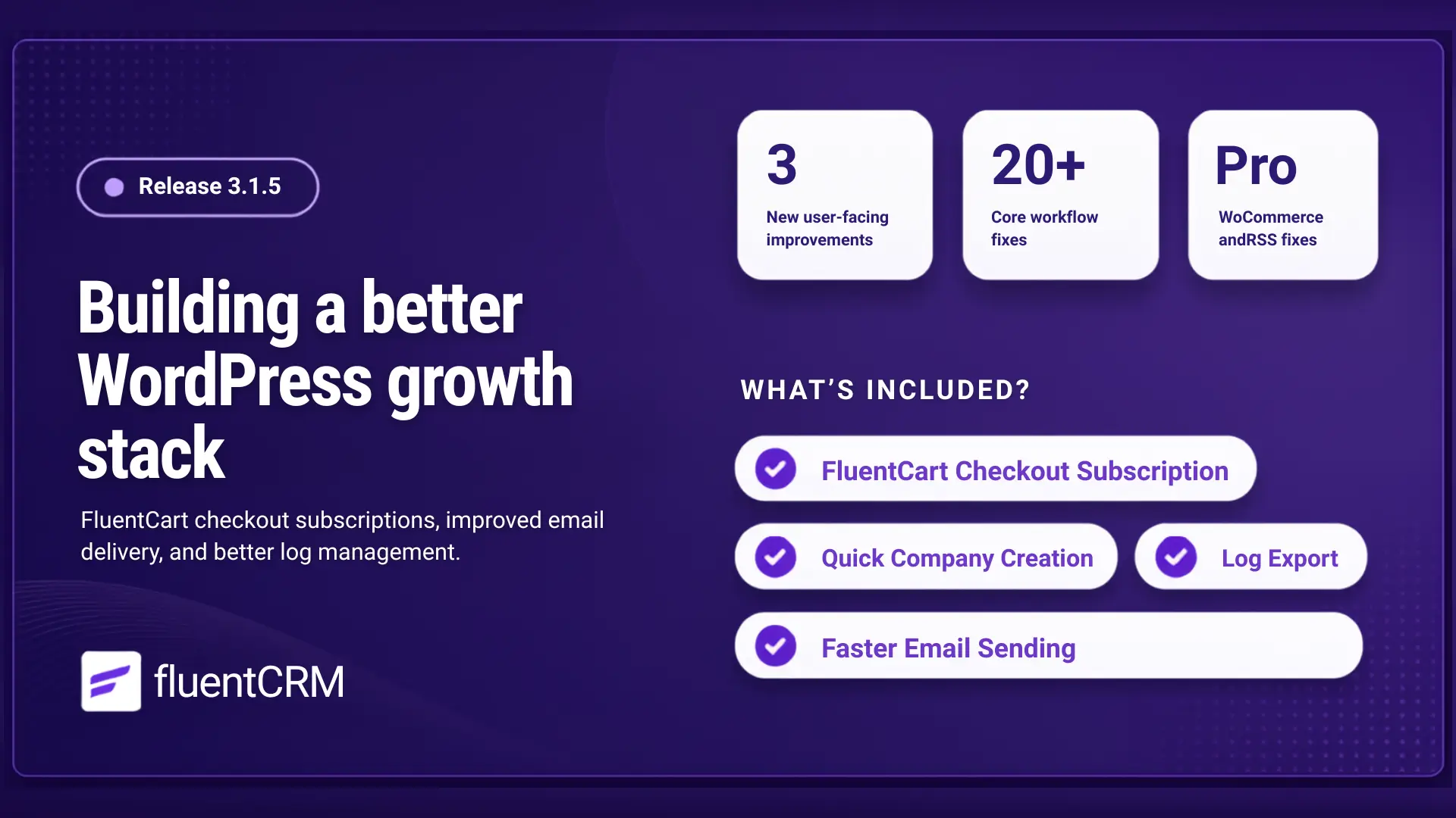FluentCRM Release 3.1.5 banner for WordPress growth stack.