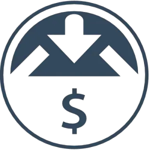 Icon with a downward arrow and a dollar sign.