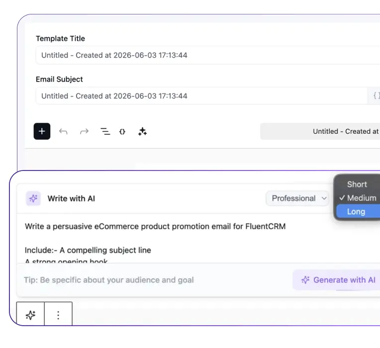 Screenshot of an AI-powered email writing interface.
