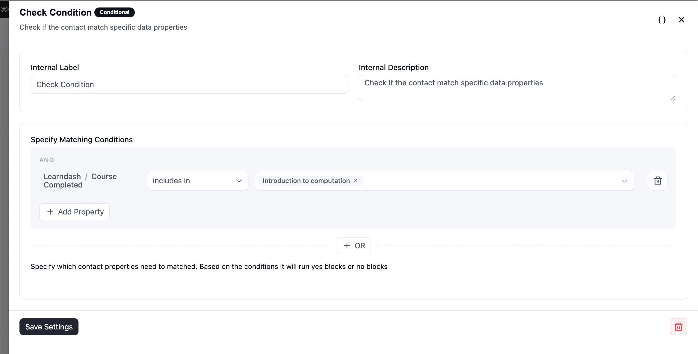 Interface for configuring conditional matching rules in software.