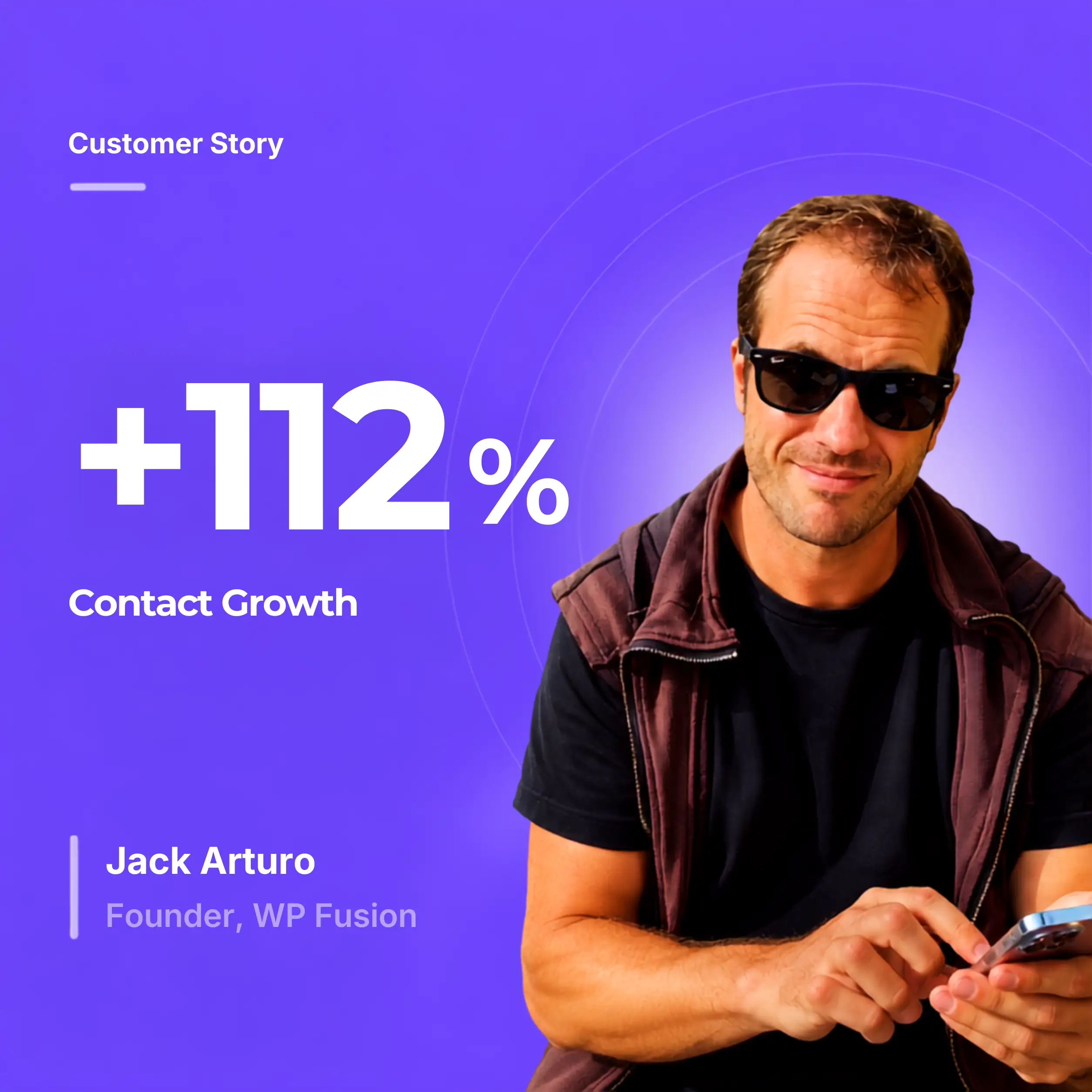 Customer story featuring Jack Arturo with 112% contact growth.