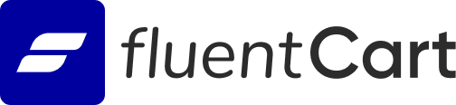 fluentCart logo featuring a blue icon and dark text.