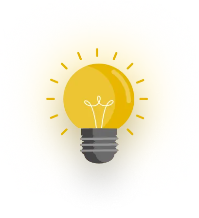 Stylized illustration of a lit yellow light bulb.