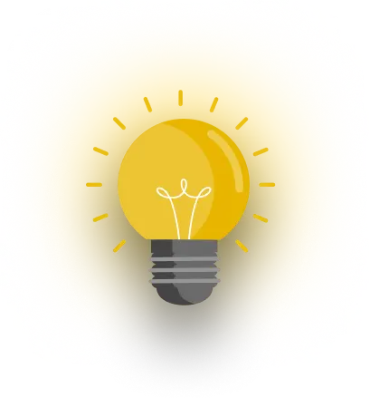 Stylized glowing yellow lightbulb illustration on a white background.