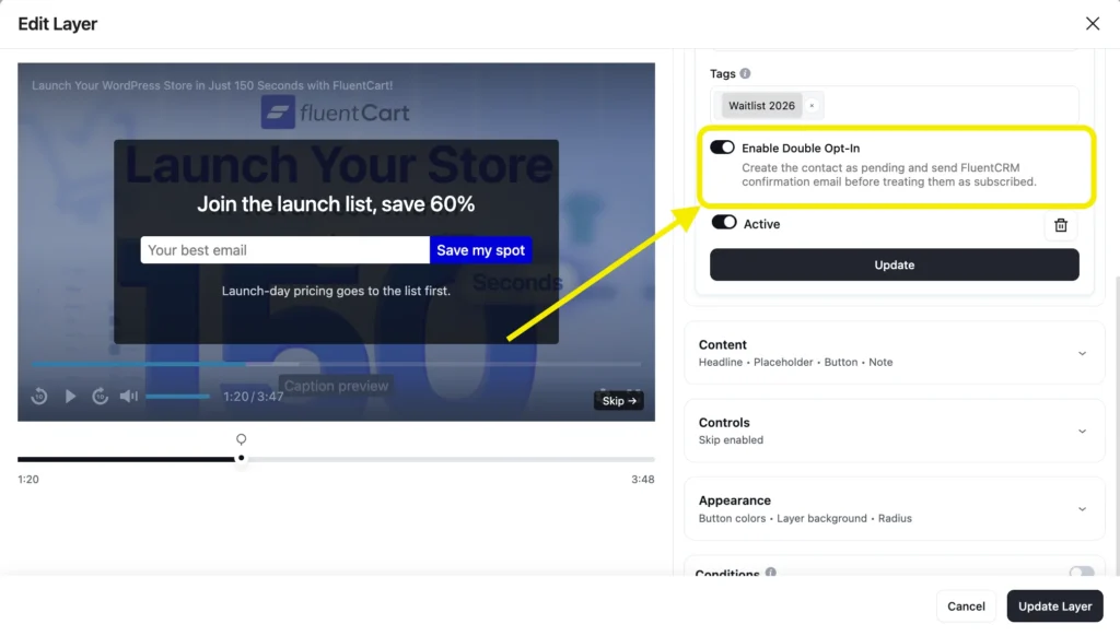 6. fluentplayer launch waitlist double optin
