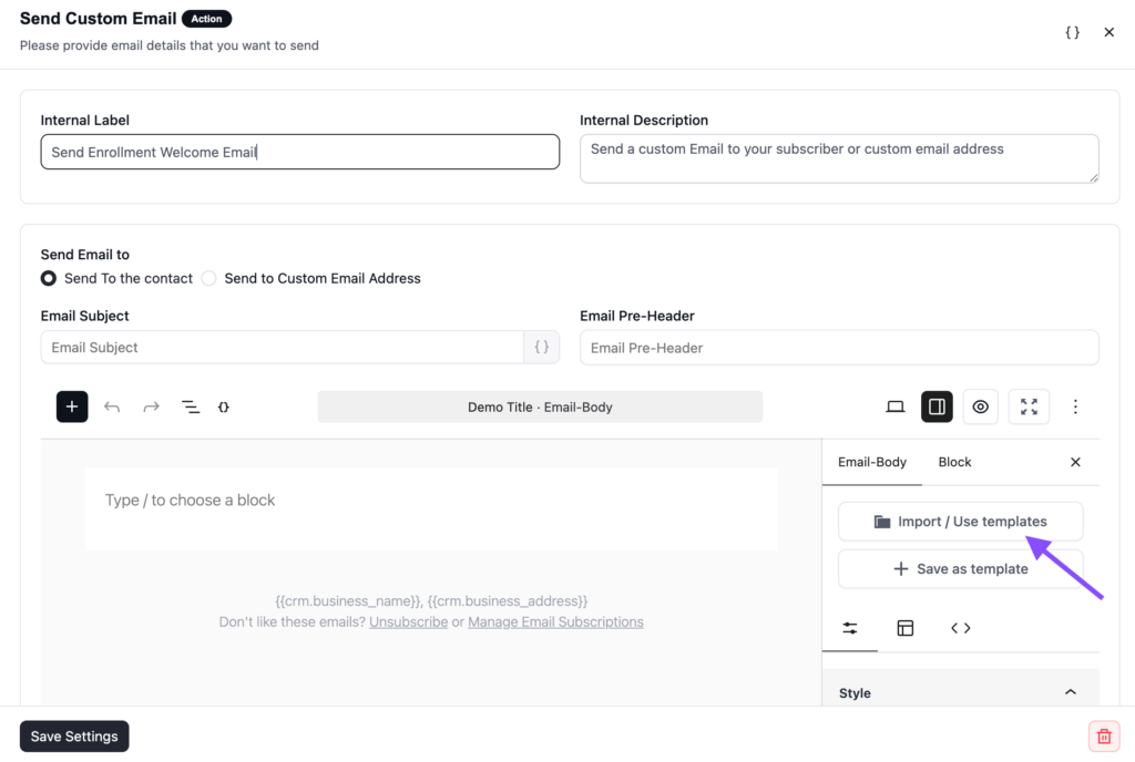 Software interface for creating and sending custom emails.