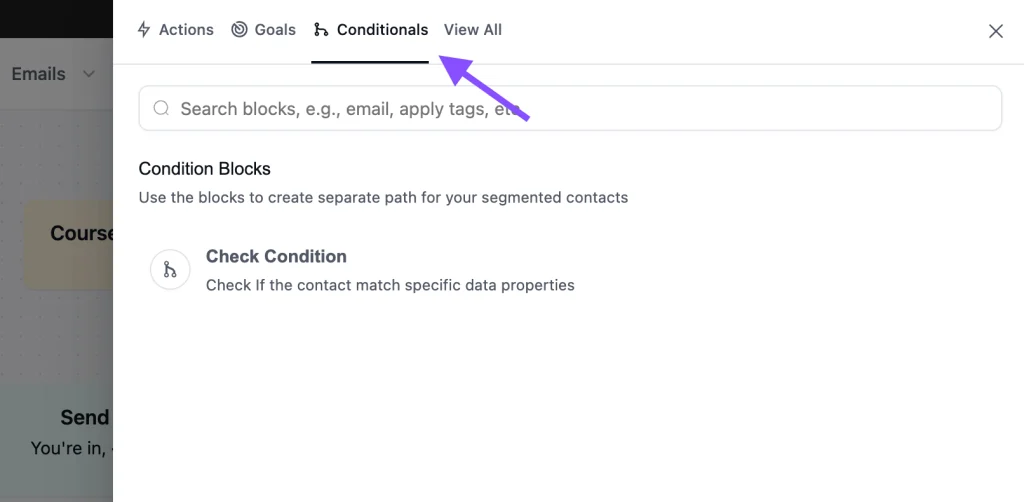 Conditionals tab highlighted in an automation software interface.