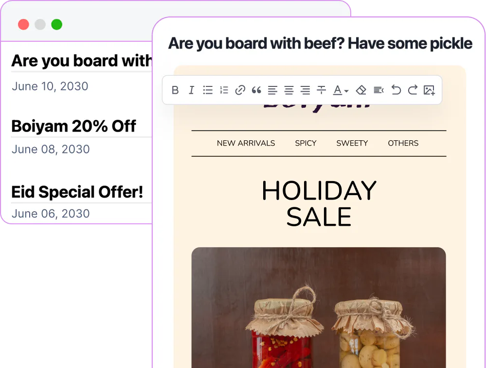 Software interface showing an email marketing template for holiday sales.