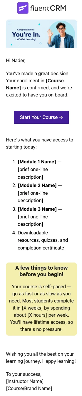 cross enrollment welcome email template