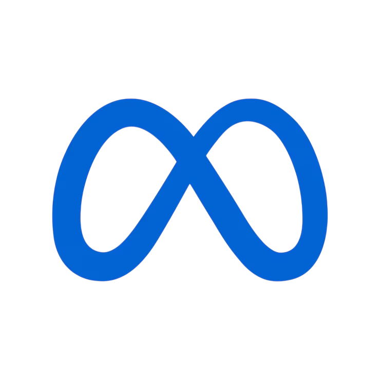 Blue Meta logo infinity symbol on a white background.