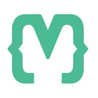 Stylized green letter M logo with integrated curly braces.