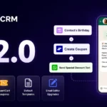 FluentCRM 3.2.0 release graphic showcasing WhatsApp and automation features.