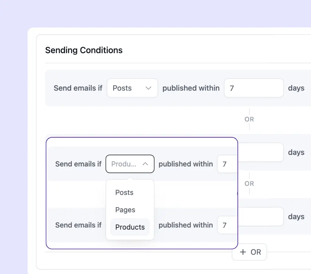 set sending conditions