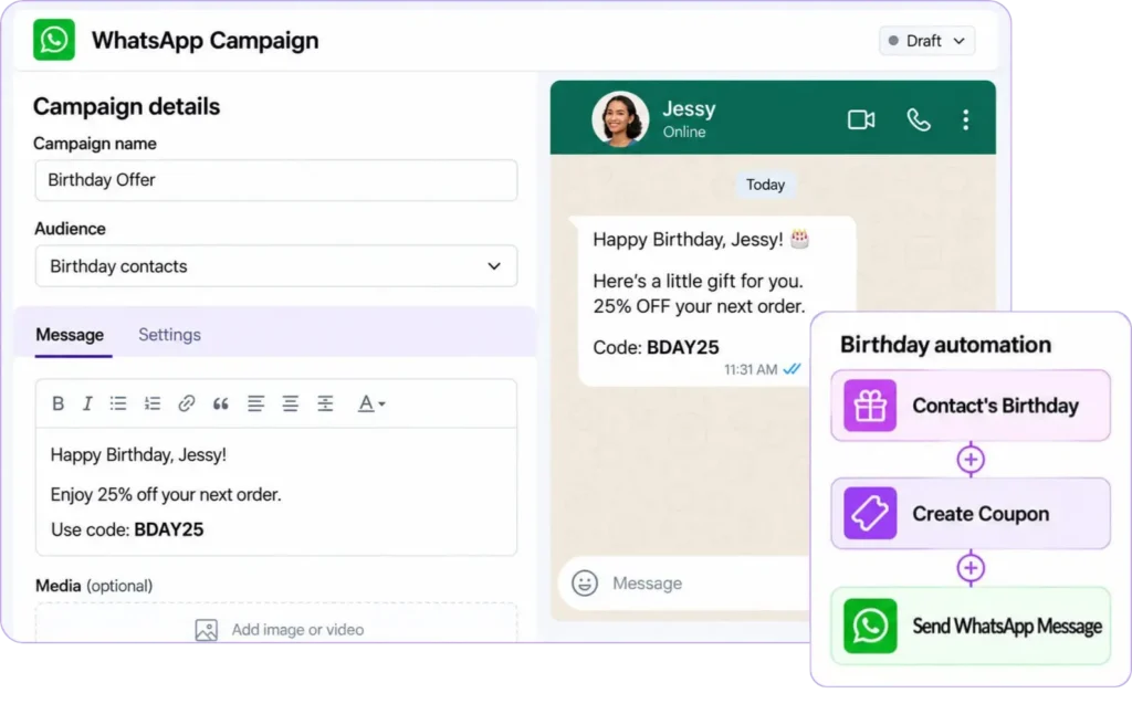 whatsapp and sms marketing feature fluentcrm